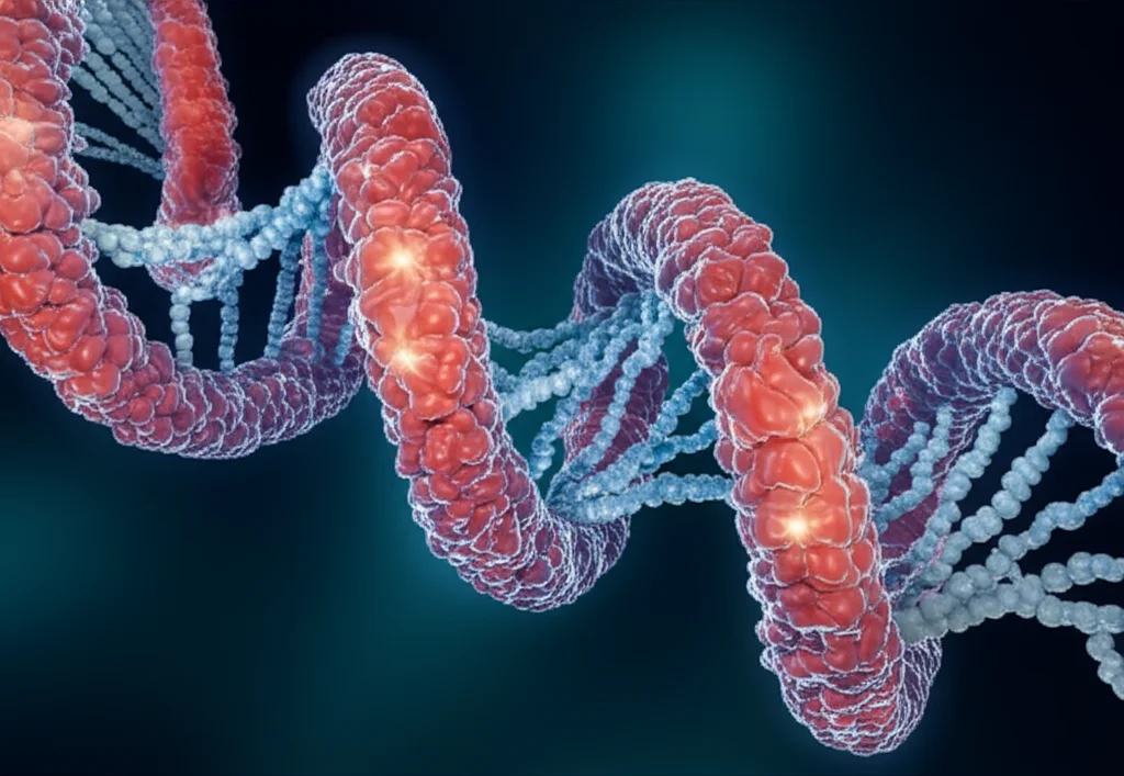 Macro lens, 100mm, high detail, controlled lighting, rappresentazione 3D astratta e stilizzata di molecole di RNA circolari (circRNA) e microRNA (miRNA) che si intrecciano, con colori brillanti su sfondo scuro per evidenziare la complessità delle interazioni molecolari nel campo della bioinformatica.