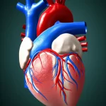 Un'immagine concettuale che rappresenta un cuore umano con aree visibilmente infiammate, a simboleggiare la miocardite. Utilizzare un obiettivo macro da 90mm per un'elevata definizione dei dettagli, con illuminazione controllata per enfatizzare le texture e le zone colpite. Lo sfondo dovrebbe essere scuro e neutro per far risaltare il cuore.