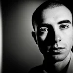 Ritratto intenso di un paziente cinese sopravvissuto a un tumore ematologico, sguardo rivolto verso la luce che entra da una finestra, simboleggiando speranza e la lotta contro la paura della progressione. Obiettivo 50mm, profondità di campo media, bianco e nero con forte contrasto, stile film noir per sottolineare l'aspetto psicologico.