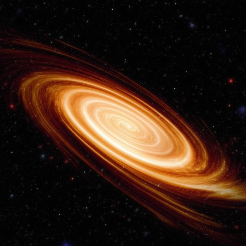 Visualizzazione artistica fotorealistica di un buco nero regolare rotante circondato da un disco di accrescimento incandescente. Dettagli: astro photography, wide-angle 10mm, long exposure, sharp focus, colori intensi del plasma surriscaldato che spiraleggia verso l'orizzonte degli eventi, con sottili bande di lensing visibili.