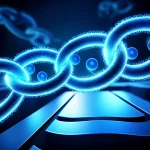 Abstract illustration showing polymer chains with glowing fluorine atoms interacting with small blue spheres representing lithium ions, set against a background of battery components. Macro lens, high detail, controlled lighting.