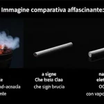 Immagine comparativa affascinante: a sinistra un narghilè tradizionale con fumo denso e carbonella ardente, al centro una sigaretta che brucia, a destra un narghilè elettronico OOKA con vapore pulito. Illuminazione drammatica, obiettivo prime 35mm, stile film noir con contrasti forti.