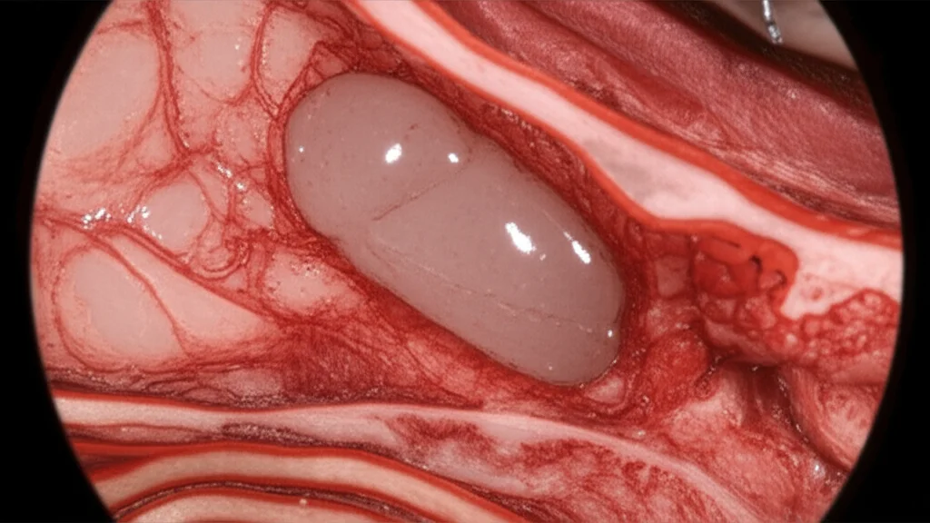 Immagine macro ad alta definizione di un modello anatomico della ghiandola surrenale con evidenziata un'area tumorale localmente avanzata che infiltra le strutture circostanti, illuminazione controllata per enfatizzare la complessità chirurgica, 100mm Macro lens, alta precisione di messa a fuoco.