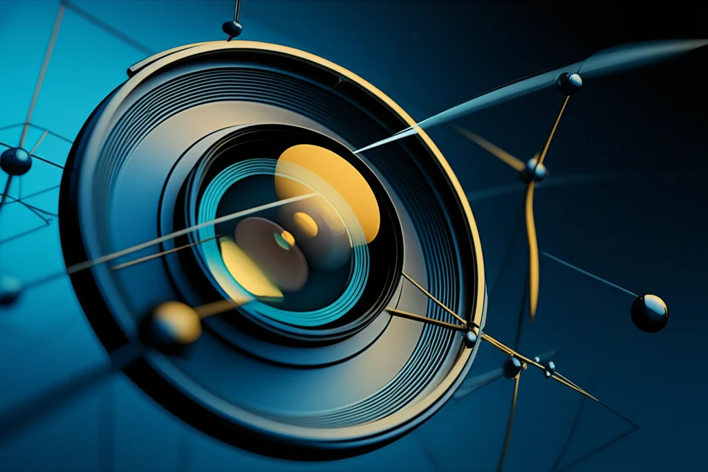 Rappresentazione artistica di concetti matematici come gruppi localmente compatti, funzioni definite positive e convergenza ergodica nell'algebra di Fourier. Prime lens, 35mm, depth of field, colori blu e oro duotone, evocando astrazione matematica e precisione analitica.