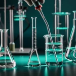 Macro lens, 100mm, high detail, precise focusing on a laboratory setup with glass beakers and stirring equipment, symbolizing the biodiesel production process being optimized.