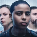 Photorealistic portrait photography, 35mm lens, depth of field, diverse individuals representing genomic variation, abstract data patterns overlayed.