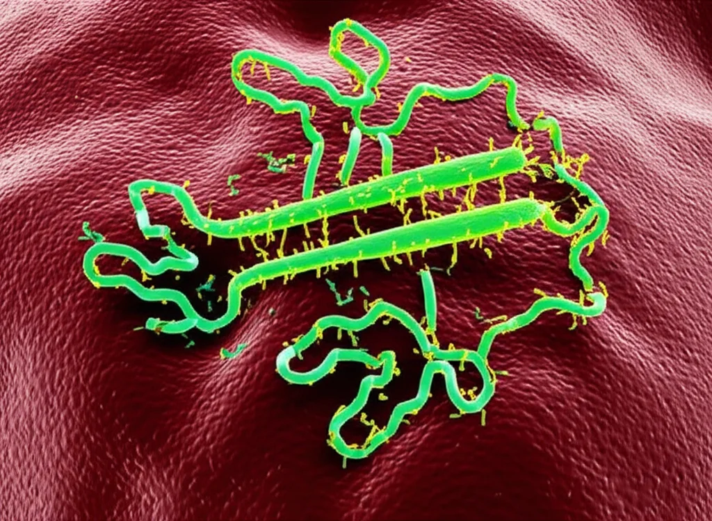 Immagine concettuale di una molecola di sanguinarina che interagisce dinamicamente con la parete cellulare di un batterio Enterobacter cloacae, causando danni visibili e la fuoriuscita di componenti cellulari. Macro fotografia, obiettivo 105mm, illuminazione laterale drammatica per enfatizzare la texture e il danno, alto dettaglio sulla superficie batterica e sulle molecole interagenti.