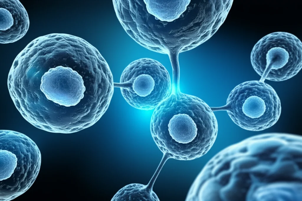 Wide-angle, 15mm, long exposure, sharp focus: una visualizzazione futuristica di nanoparticelle che entrano nei polmoni umani stilizzati, con alcune aree che brillano per indicare il rilascio del farmaco e l'effetto terapeutico sulle cellule alveolari. Colori dominanti blu e argento per un look high-tech.