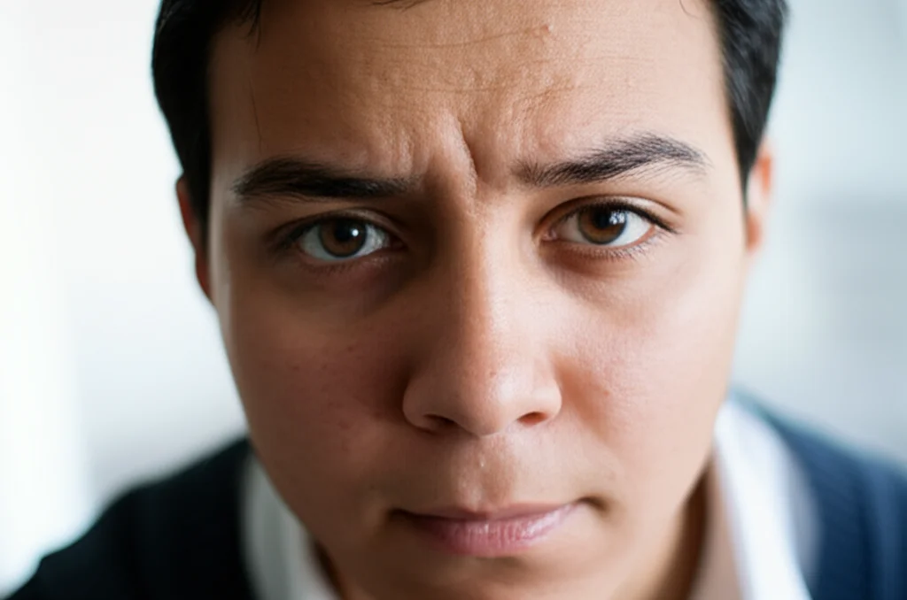 A close-up portrait of a young person looking tired but determined, 35mm portrait lens, depth of field, representing the struggle with chronic fatigue in sickle cell disease.