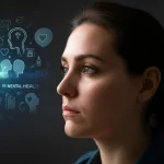 Professional portrait of a person contemplating mental health concepts, 24mm prime lens, depth of field.
