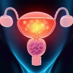 Un'immagine concettuale che rappresenta la complessità del cancro della vescica muscolo-invasivo. Visualizzazione 3D stilizzata della vescica con aree evidenziate che indicano l'infiltrazione tumorale, su uno sfondo scuro per dare un senso di serietà. Prime lens, 50mm, depth of field, illuminazione drammatica.