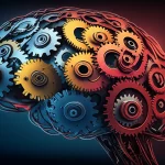 Un cervello stilizzato composto da ingranaggi colorati e luminosi che si interconnettono, simboleggiando l'unione tra razionalità (ingranaggi blu e grigi) ed emozioni (ingranaggi rossi e gialli) nel processo decisionale strategico. Sfondo astratto e moderno, obiettivo da 50mm, alta definizione, illuminazione da studio per far risaltare i dettagli degli ingranaggi e i riflessi metallici. Macro lens 60mm per un dettaglio preciso degli ingranaggi.