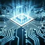 A futuristic, abstract representation of an AI brain processing medical data, with glowing circuits and data streams. Macro lens, 100mm, high detail, precise focusing, with a cool blue and white color palette, symbolizing the intersection of AI and healthcare.