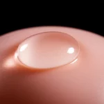 Macro lens, 80mm, High detail, controlled lighting: A single eye drop transforming into a gel on the surface of an eye model, showing the sol-to-gel transition for ocular drug delivery.