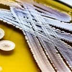 Macro lens, 60mm, high detail, precise focusing: A close-up view of bacteria colonies growing on a petri dish in a lab setting with controlled lighting, representing the core of bacterial culture.