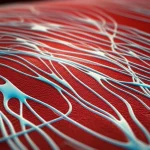 Macro lens, 60mm, high detail, precise focusing, controlled lighting, abstract representation of neural signals in a muscle.
