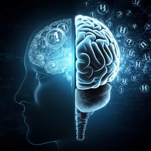 Un cervello stilizzato diviso a metà: una parte con ingranaggi e formule scientifiche luminose, l'altra parte con simboli di dibattito politico e punti interrogativi. Luce drammatica, stile fotorealistico, obiettivo 35mm, toni blu e grigi duotone, a rappresentare il conflitto tra razionalità scientifica e dibattito pubblico sullo scetticismo.