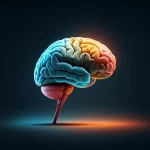 Un'immagine concettuale che rappresenta la complessità del disturbo da uso di oppioidi, con un cervello stilizzato con diverse aree colorate che simboleggiano le co-morbilità e percorsi intrecciati che indicano l'utilizzo dei servizi. Fotografia con obiettivo prime da 50mm, profondità di campo ridotta, illuminazione drammatica laterale, toni freddi e caldi in duotono (blu e arancione).
