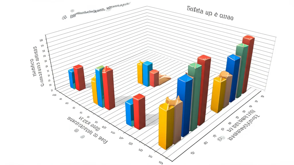 Grafico 3D astratto e dinamico che visualizza l'accuratezza del modello BiLSTM rispetto ad altri modelli (CNN, LSTM, BERT) sul dataset UPC e Quora. Le barre o le linee del BiLSTM svettano nettamente sulle altre, illuminate da una luce brillante. Wide-angle lens, 15mm, sharp focus, colori vibranti.