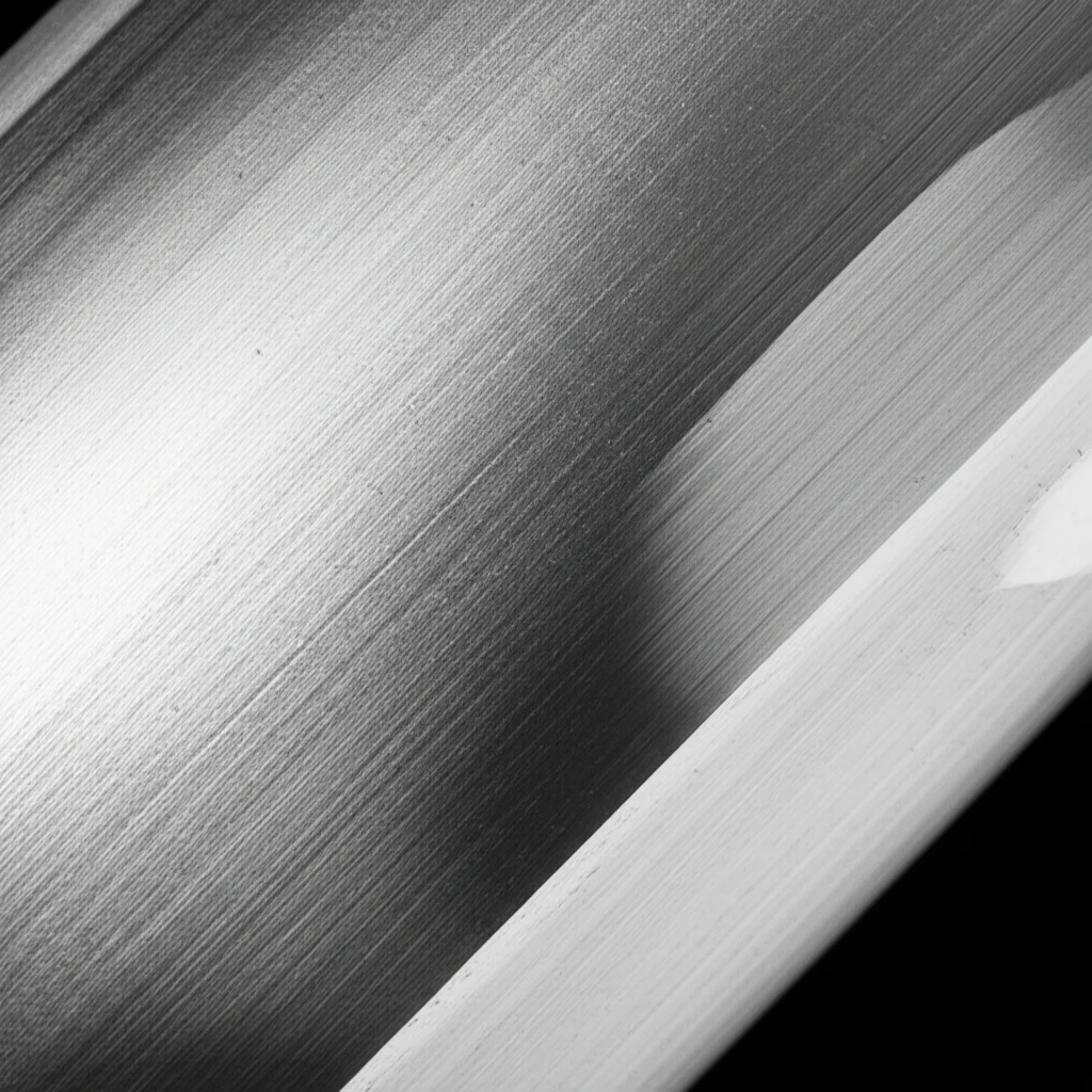 Primo piano macro di un pezzo metallico forgiato di precisione con una protuberanza trasversale, illuminazione da studio controllata per esaltare la texture del metallo e la precisione della forma, focale 85mm, alta definizione dei dettagli superficiali, con lievi imperfezioni che alludono ai difetti discussi.