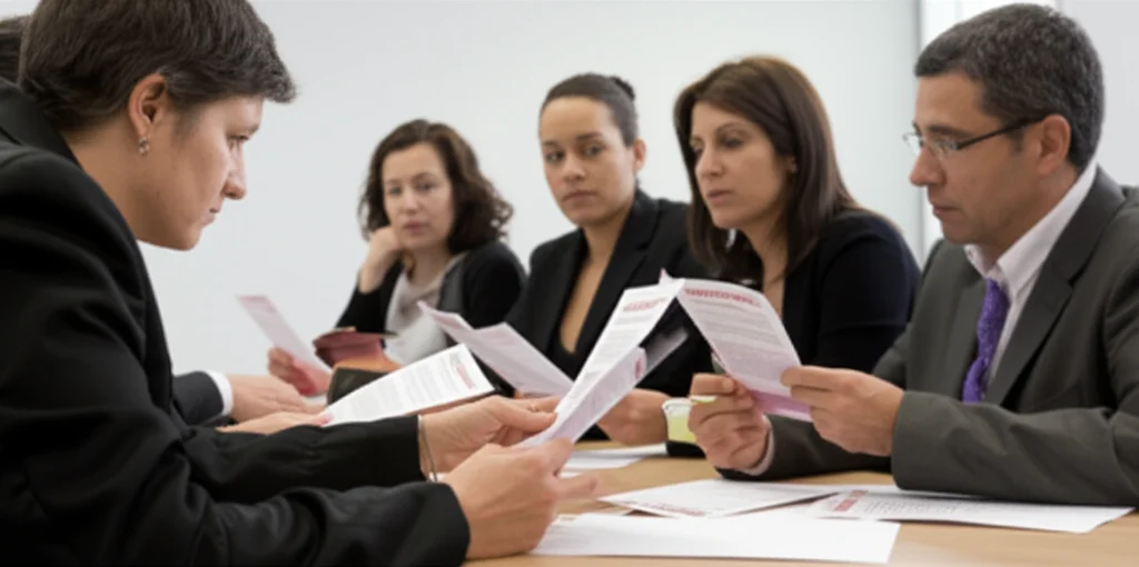Un gruppo diversificato di persone svedesi, uomini e donne di età compresa tra i 30 e i 60 anni, seduti attorno a un tavolo, discutono animatamente tenendo in mano opuscoli informativi sulla prevenzione del cancro. Alcuni appaiono pensierosi, altri più coinvolti. L'immagine è scattata con un obiettivo da 35mm, con profondità di campo e illuminazione naturale interna, per trasmettere un senso di urgenza e riflessione sulla consapevolezza sanitaria.