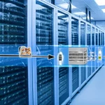 Un'immagine concettuale che mostra un flusso di dati di bioimaging HCS che entra in modo ordinato e automatizzato in un server OMERO, con icone rappresentanti Galaxy e KNIME che facilitano il processo. Lo sfondo è un laboratorio high-tech. Wide-angle, 20mm, sharp focus, illuminazione controllata per evidenziare il flusso di dati.