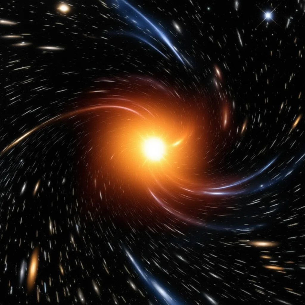 A detailed, photorealistic depiction of a charged compact star warping spacetime in a higher-dimensional universe, astronomical wide angle 10mm, long exposure.