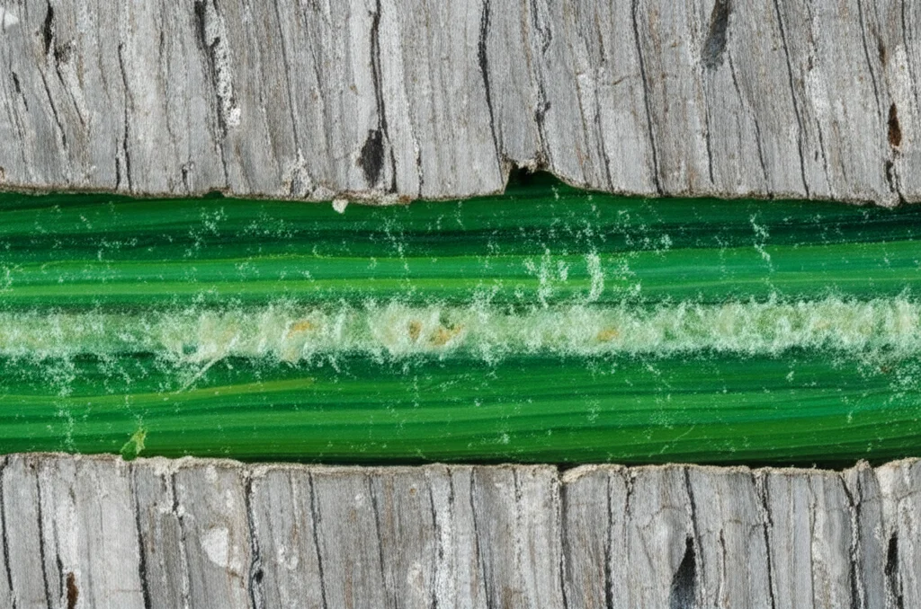 Fotografia macro di una sezione trasversale di un muro a secco in pietra di granito rinforzato con una barra SGFRP verde incorporata, macro lens 100mm, alta definizione, illuminazione controllata che evidenzia la texture della pietra e la fibra del polimero.