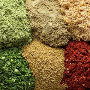 Macro lens, 100mm, High detail, controlled lighting: Samples of different legume silages side-by-side.