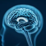 Conceptual image representing the link between socioeconomic status and brain health, 35mm portrait, depth of field, blue and grey duotones.