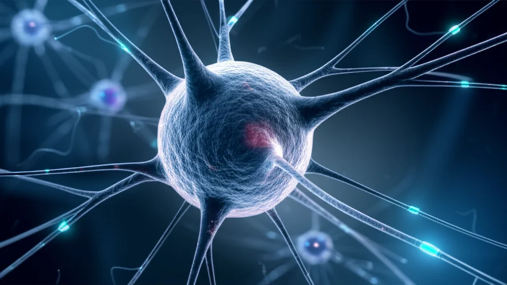 Visualizzazione fotorealistica di una rete neurale complessa con segnali elettrici stilizzati che la attraversano, simboleggiando l'attività cerebrale durante una crisi epilettica. Dettagli ad alta precisione, illuminazione drammatica per enfatizzare la dinamica. Obiettivo macro 100mm, profondità di campo, toni blu e arancio duotone per contrasto scientifico.