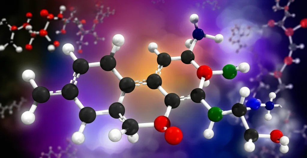 Rappresentazione artistica e fotorealistica di diverse molecole eteronucleari che interagiscono con protoni (sfere luminose), evidenziando i diversi siti di protonazione con differenti densità elettroniche (visualizzate come nuvole di colore e intensità variabile). Obiettivo prime 35mm, profondità di campo accentuata, colori vibranti su sfondo scuro per enfatizzare i legami e le interazioni quantistiche.