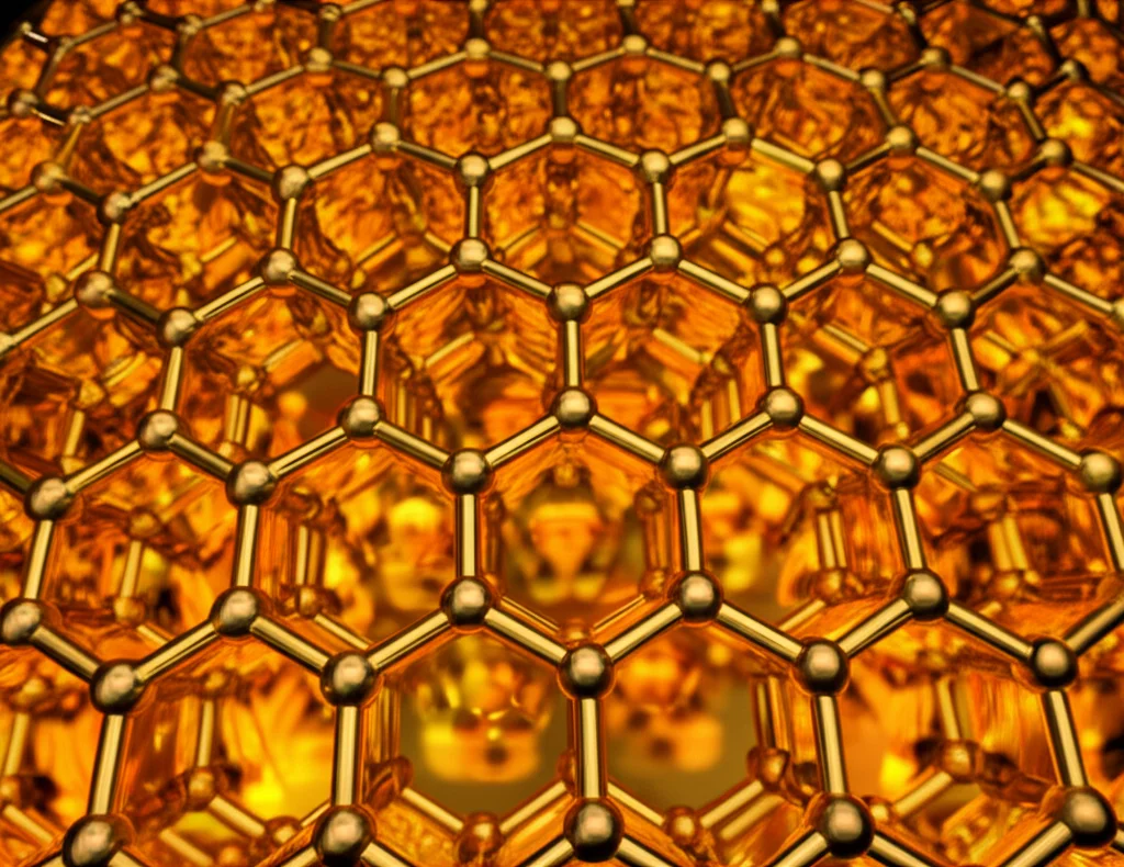 Illustrazione fotorealistica di un singolo atomo di Platino (Pt) fortemente ancorato a una monovacanza su un foglio di grafene (GRm). L'atomo metallico è luminoso e interagisce visibilmente con i tre atomi di carbonio circostanti il difetto. La struttura esagonale del grafene si estende sullo sfondo. Effetto macro con lente 90mm, alta definizione, illuminazione drammatica che evidenzia l'interazione atomica forte, simboleggiando la stabilità e reattività dei catalizzatori a singolo atomo su grafene modificato.