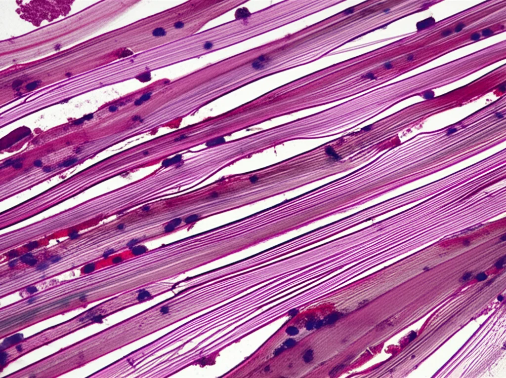 Microscopic view of healing tissue showing cell activity and collagen formation, macro lens, 60mm, high detail.