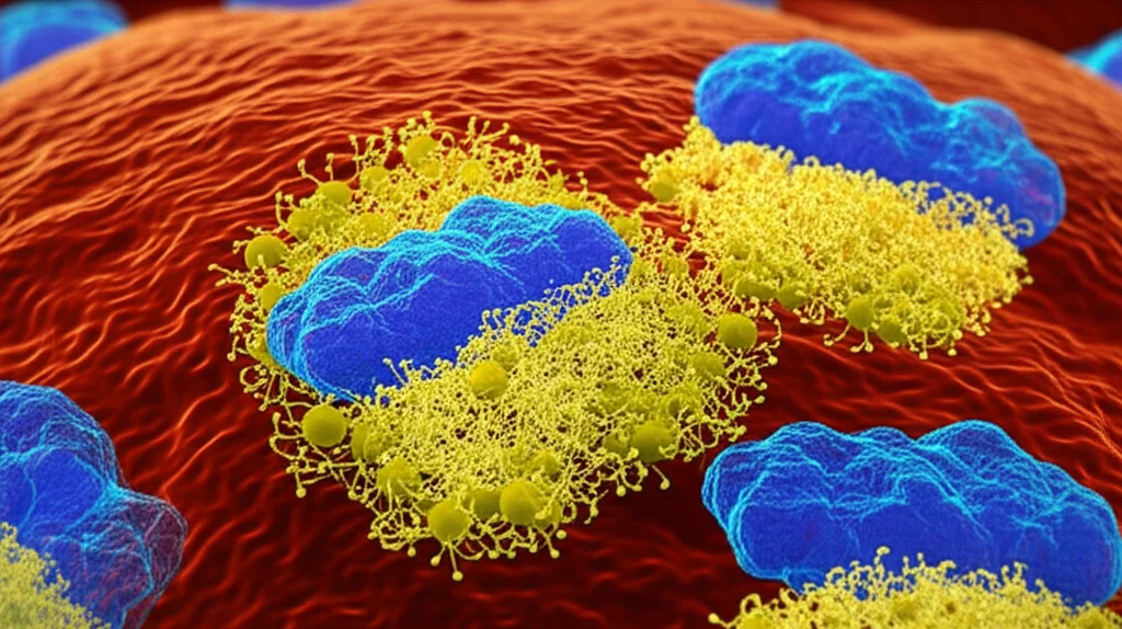 Macro lens, 100mm, high detail, precise focusing, visualization of intricate protein interactions within a cellular environment.