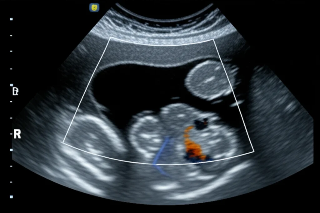 Photorealistic medical ultrasound image of a thyroid nodule, macro lens, 100mm, high detail, precise focusing, controlled lighting, representing AI diagnostics.