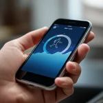 Un'immagine concettuale che mostra un'interfaccia utente futuristica su uno smartphone o smartwatch, visualizzando dati vitali come livelli di glucosio, attività fisica e assunzione di cibo, con grafici chiari e intuitivi. Prime lens, 35mm, depth of field, con una palette di colori blu e bianco per un look tecnologico e pulito.
