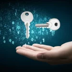 Immagine concettuale che illustra la trasformazione della proprietà: una mano che tiene una chiave fisica tradizionale che si dissolve progressivamente in una nuvola di dati digitali astratti e luminosi, simboleggiando il passaggio dal possesso materiale all'accesso digitale. Lo sfondo è scuro per far risaltare l'effetto luminoso, con un leggero effetto di profondità di campo. Lente prime, 35mm.