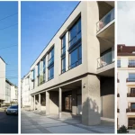 Un collage dinamico di tre diverse tipologie di nuovi edifici residenziali moderni che rappresentano visivamente Losanna, Lipsia e Breslavia. Ogni sezione del collage mostra un dettaglio architettonico distintivo o un elemento caratteristico del contesto urbano di ciascuna città. Obiettivo 50mm per una prospettiva naturale e bilanciata, illuminazione varia per simboleggiare i diversi contesti geografici e culturali, alta definizione per evidenziare i dettagli costruttivi e i materiali.