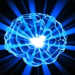 Un'immagine concettuale astratta che rappresenta il cervello umano mentre elabora informazioni, con flussi luminosi che simboleggiano i dati rilevanti e barriere che bloccano le distrazioni, obiettivo da 24mm, bianco e nero con un singolo accento di colore blu elettrico, profondità di campo.
