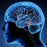 Immagine concettuale fotorealistica del cervello umano con focus sullo striato dorsale. Si evidenziano in modo stilizzato ma scientificamente accurato gli oligodendrociti, alcuni sani che avvolgono i neuroni con la mielina (in bianco brillante), altri (in colori più scuri o con texture 'stressata') che mostrano segni di vulnerabilità associati al Parkinson. Luce drammatica laterale, profondità di campo, obiettivo 35mm.