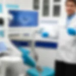 Immagine fotorealistica di un impianto dentale con abutment e corona metallo-ceramica in primo piano, su sfondo sfocato di uno studio dentistico moderno, luce morbida, lente prime 35mm, profondità di campo ridotta per enfatizzare l'impianto.