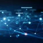Visualizzazione astratta di una rete neurale complessa con nodi luminosi che rappresentano concetti di sicurezza del paziente, come comunicazione e supporto, su uno sfondo blu scuro tecnologico. Alcuni nodi sono più grandi e luminosi, indicando centralità. Obiettivo grandangolare 10mm, lunga esposizione per scie luminose, focus nitido sui nodi principali, evocando l'analisi di dati sanitari in Cina.