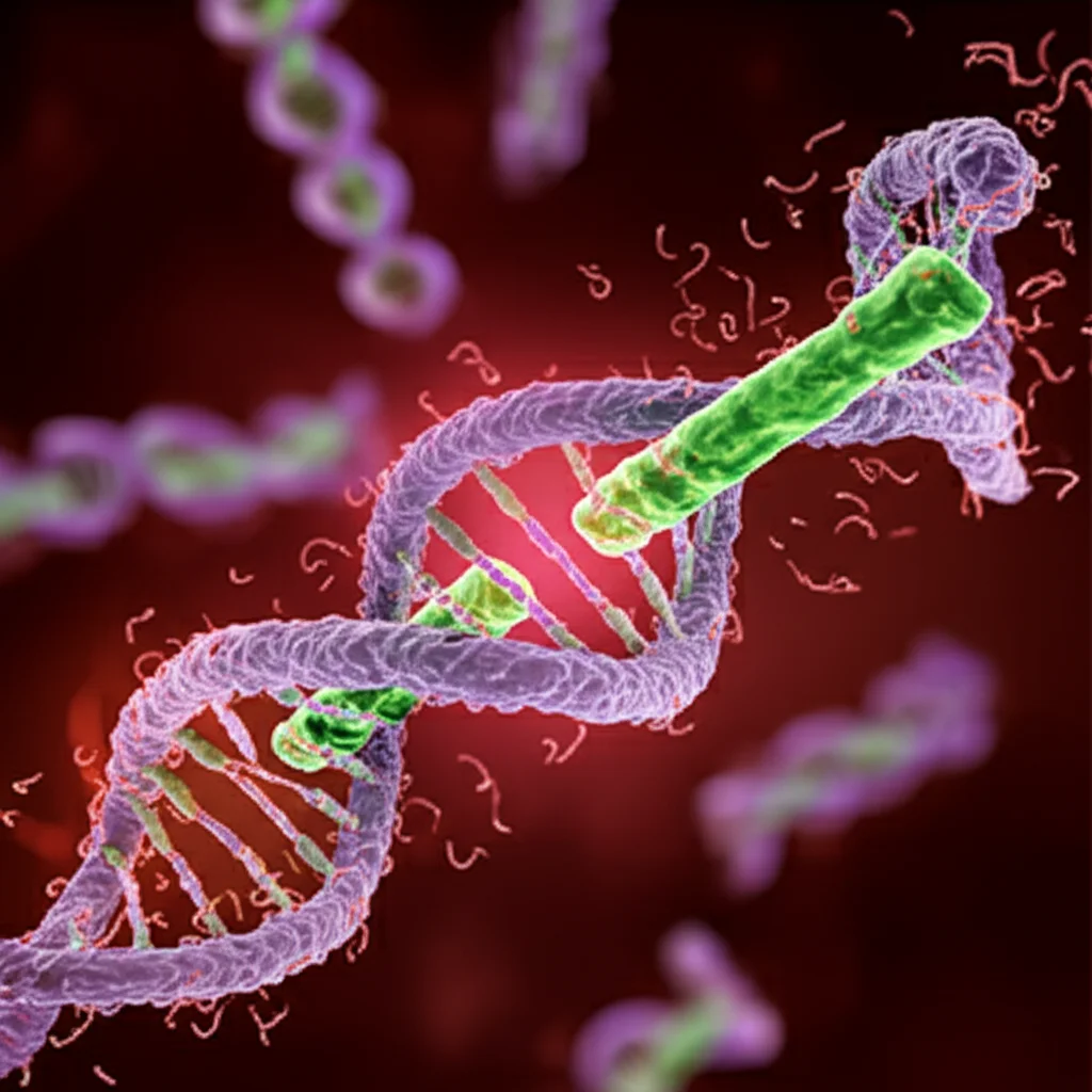 Macro lens, 60mm, high detail, precise focusing, controlled lighting of a stylized representation of circulating tumor DNA fragments in a blood sample.
