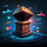 Photorealistic image representing the intersection of gaming, loot boxes, and online engagement, perhaps a screen showing a loot box opening with viewer metrics overlaid, suggesting the study's focus.
