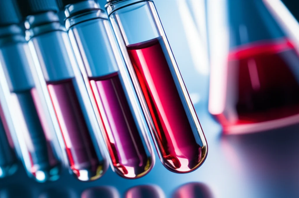Close-up, macro lens shot, 60mm, of a liver enzyme test tube in a lab setting, high detail, precise focusing, controlled lighting, symbolizing medical diagnostics for cirrhosis.