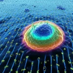 Illustrazione fotorealistica di una cellula di carcinoma epatocellulare che resiste a un farmaco chemioterapico (sorafenib), con evidenza della proteina NCOA5 sulla superficie cellulare e segnali di inibizione della ferroptosi, dettagli microscopici, obiettivo macro 105mm, illuminazione controllata.