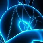 Immagine fotorealistica dell'arco aortico umano, lente prime 35mm, con percorsi neurali luminescenti che evidenziano i siti dei barocettori. Atmosfera di scoperta scientifica, duotono blu profondo e ciano vibrante, con profondità di campo per un effetto tridimensionale.