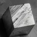 Photorealistic image of a metallic CrSb sample with subtle magnetic field lines emanating, representing its altermagnetic nature. Uses a macro lens, 60mm focal length, precise focusing, and controlled lighting.