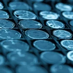 Photorealistic image of medical brain scans showing different lesions, high detail, precise focusing, 100mm macro lens